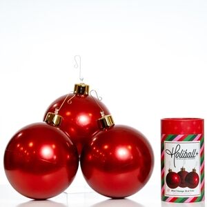 Holiball Mini 3 Pack Metallic Vintage  Red Holiday Ornaments